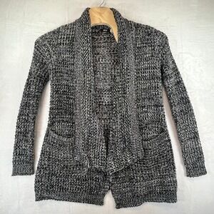 BDG Open Front Cardigan Sweater Womens Black White Marled Chunky Knit Medium